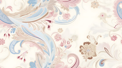 Seamless subtle paisley fabric pattern in soft pastel colors