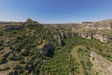 Fototapeta na wymiar Landscape of canyon with cliff in sunny day in Turkiye. AERIAL shot