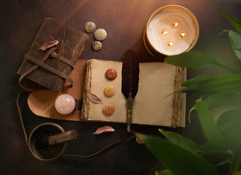 Chakra stones on a journal 