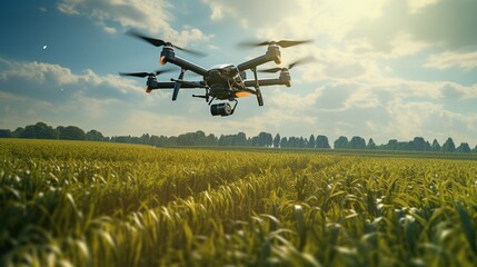 An autonomous drone surveying a vast agricultural field, optimizing crop yields.
