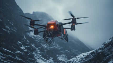 Fototapeta na wymiar An autonomous rescue drone saving lives during a daring mountain rescue mission.