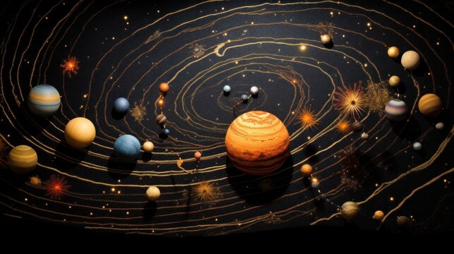  a picture of a solar system with the planets in the middle of the picture and the sun in the middle of the picture.