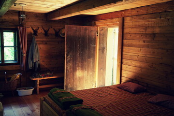mattress room in a mountain hut in the austrian alps