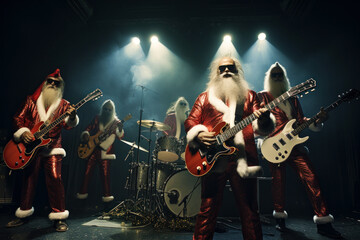 New Year's Party. New Year's Eve concert with Santa Claus and lively rock band