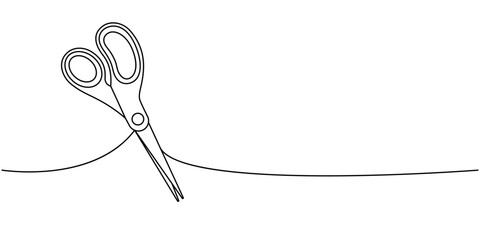 School scissor, office supplies one line continuous drawing. Back to school continuous one line illustration. Vector minimalist linear illustration