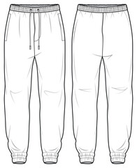 Woven Cargo Joggers Front and Back View. Fashion Flat Sketch Vector Illustration, CAD, Technical Drawing, Flat Drawing, Template, Mockup - obrazy, fototapety, plakaty