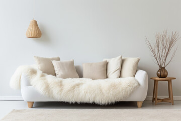 Fototapeta na wymiar Fluffy white sofa