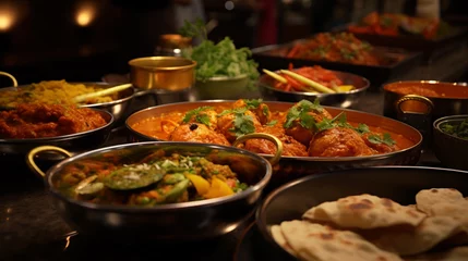 Fototapeten Assorted indian food on  restaurant table. Indian cuisine © Natalia Klenova