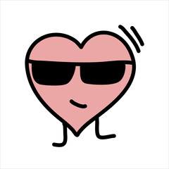 Heart with sunglasses vector doodle illustration.