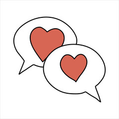 Hearts in a dialog box doodle vector illustration.