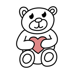 Toy bear holding a heart in his paws doodle vector illustration.