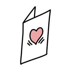 Doodle vector illustration of a greeting card with a heart picture on it.