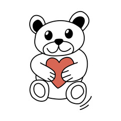 Toy bear holding a heart in his paws doodle vector illustration.