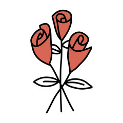 Three roses doodle vector illustration.