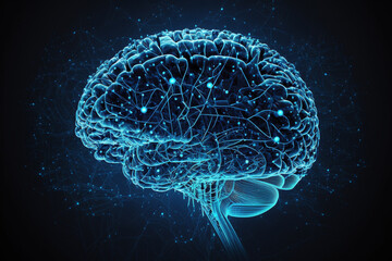 Digital illustration depicting the concept of advanced smart brain technology. Ai generated - obrazy, fototapety, plakaty