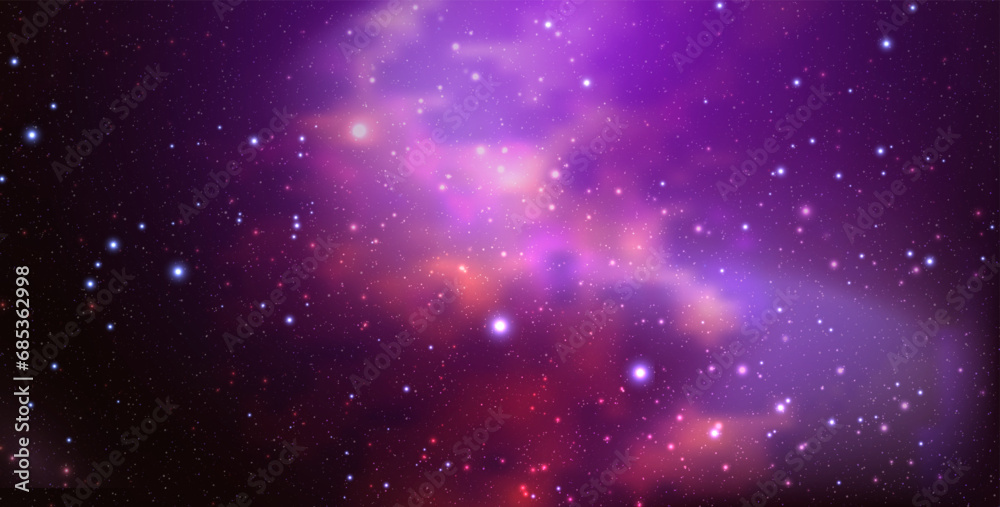 Poster space vector background with realistic nebula and shining stars. magic colorful galaxy with stardust