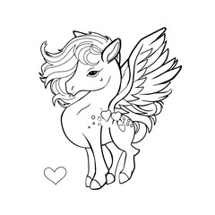 Unicorn coloring page in a cartoon style isolated on a white background.