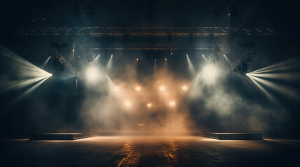 Empty concert stage with smoke background - obrazy, fototapety, plakaty