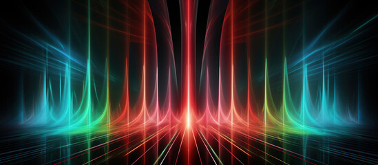 Naklejka premium Abstract technology background with green and Red light lines and waves, illustration. 