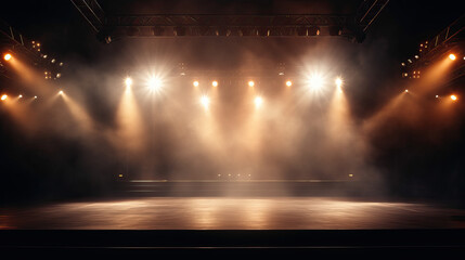 Empty concert stage with smoke background