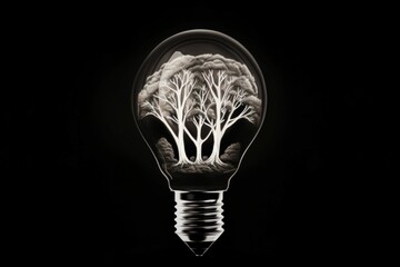 A tree figure inside a light bulb, Figure inside the light bulb.
