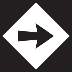 Right arrow icon vector. Next logo design. Move forward vector icon illustration in rhombus isolated on black background	
