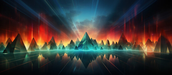 Abstract technology background with green and Red light lines and waves, illustration.	
