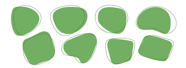 Blob shape abstract green color with line vector illustration isolated on transparent background. Set of abstract organic shapes.