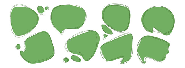 Blob shape abstract green color with line vector illustration isolated on transparent background. Set of abstract organic shapes.