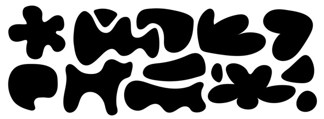 Blob shape abstract blomb vector illustration isolated on transparent background. Set of abstract black universal moulds organic shapes.
