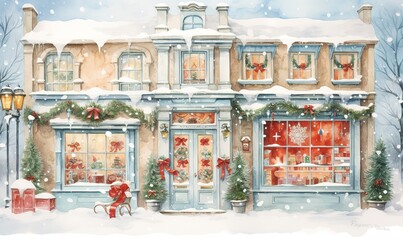 holiday card snow store in the style of candy color