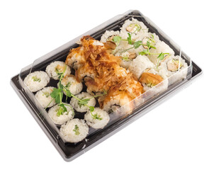 Set of rolls on a transparent background. Japanese food delivery concept. Element for design