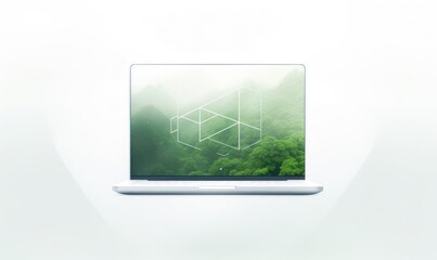 laptop with forest on the screen on white background. 