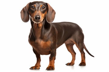 Dachshund left side view portrait. Adorable canine studio photography