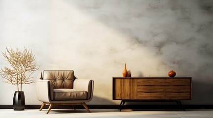 Interior with wooden cabinet and armchair 3d rendering