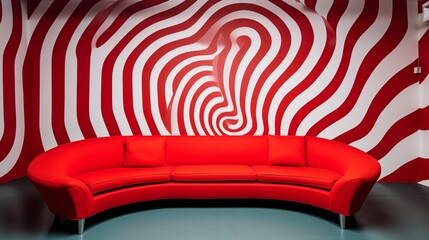 Design an optical illusion wall painting with a mind-bending twist that challenges the viewer's perception, creating a conversation piece for a lounge.