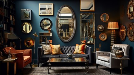 Eclectic room with assorted mirrors.