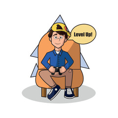 Isolated happy boy character with a hat and joystick Vector