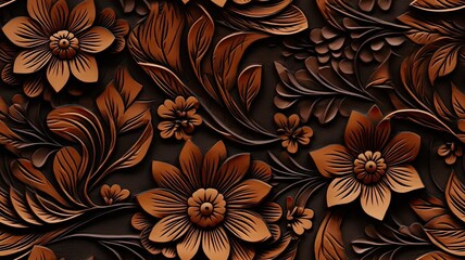 a fancy embossed leather background with intricate floral and cowboy western design elements. SEAMLESS PATTERN. SEAMLESS WALLPAPER.