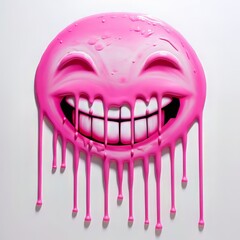 Dripping is depicted coming off the mouth of a pink basic smiley face.