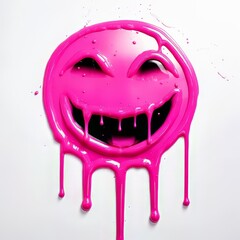 The mouth of a pink basic smiley face features dripping.