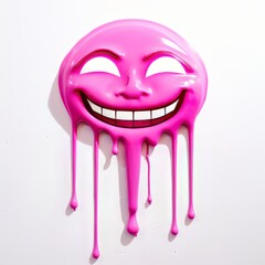 A pink basic smiley face with dripping from the mouth.