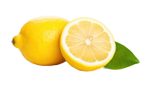 Lemon fruit, half slice isolated on transparent background, PNG image with background removed, Created with Generative Ai technology.