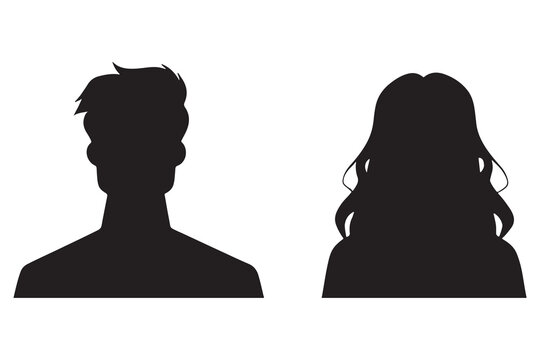A vector illustration depicting male and female face silhouettes or icons, serving as avatars or profiles for unknown or anonymous individuals. The illustration portrays a man and a woman portrait.
