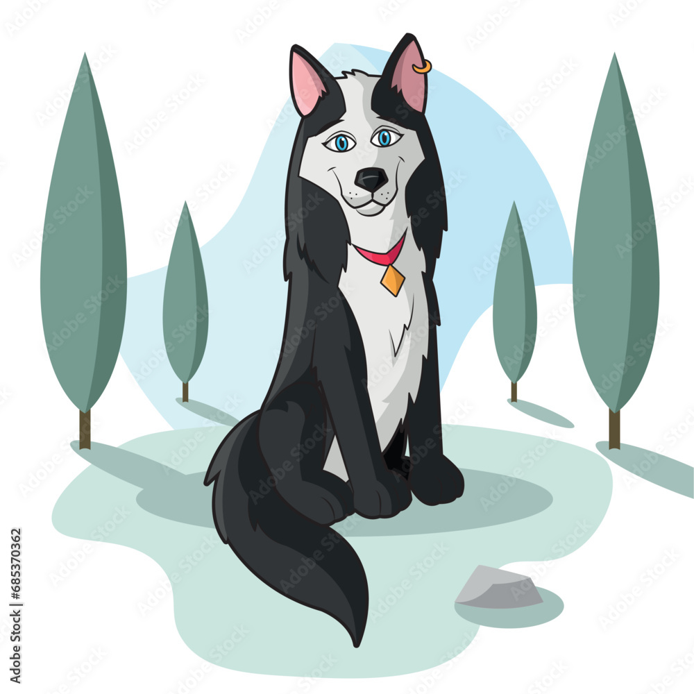 Sticker Isolated happy cute dog character on a park Vector