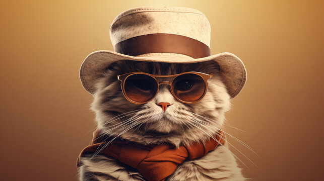 Cool cat businessman in sunglasses and hat, cat wallpaper, cat advertising. Quick money, business