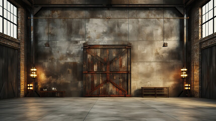 Empty warehouse building rustic background