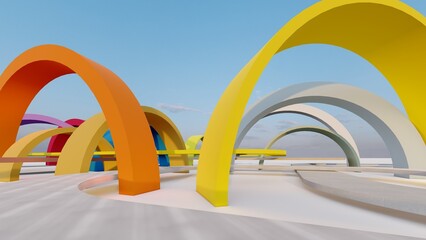 Abstract architecture background arched interior 3d render