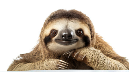 Happy relaxing sloth on white background