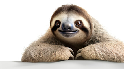 Fototapeta premium Happy relaxing sloth on white background